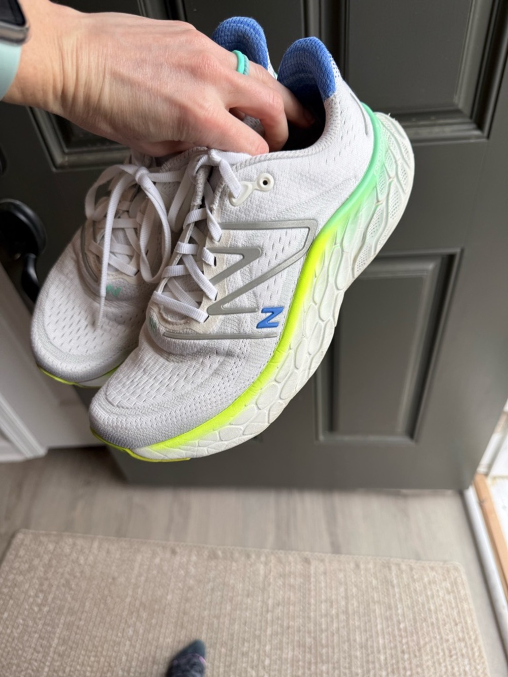 New Balance White Sneakers with Neon Yellow-Green Trim-“Fresh Foam” White/Cobalt